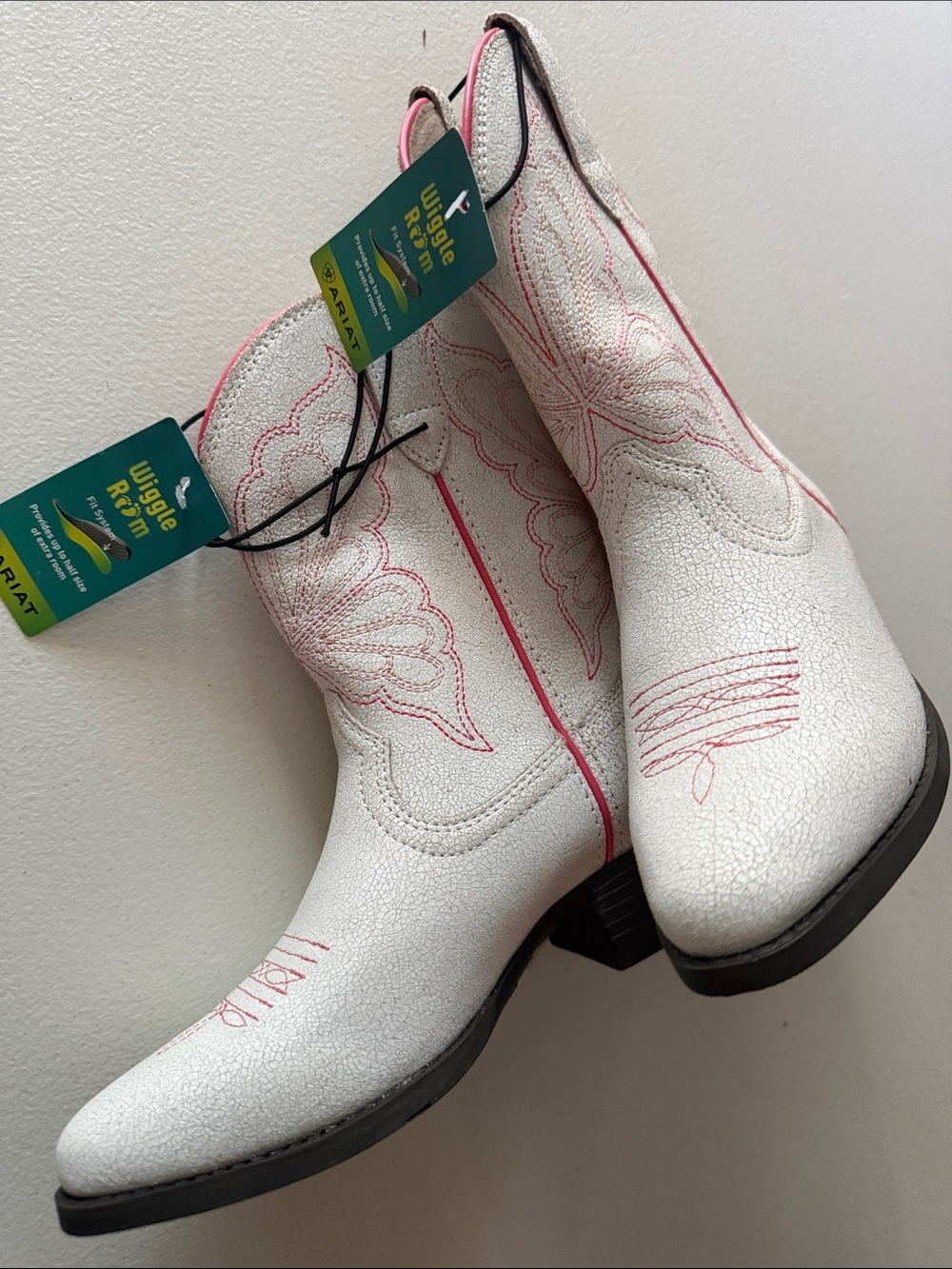 Ariat White Kids Western Boots with Pink Trim